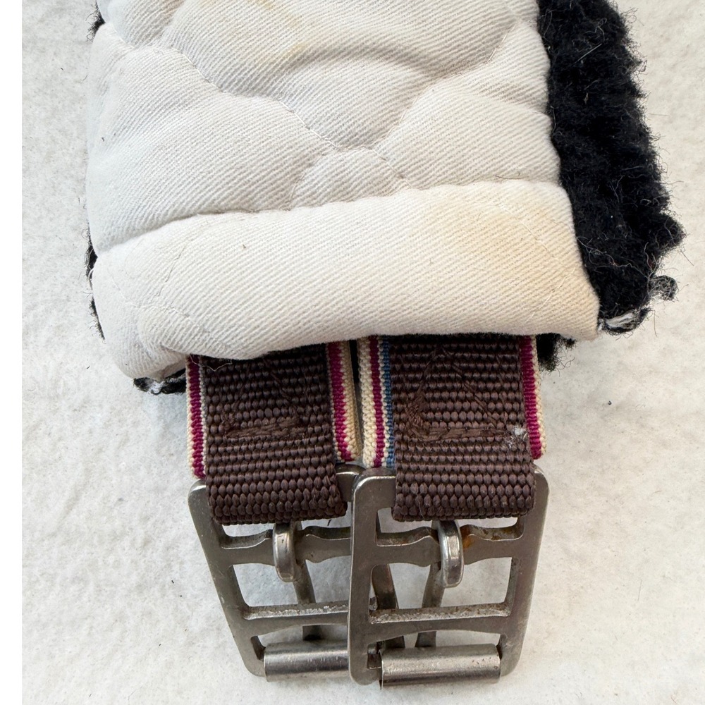 English Horse Girth Quilted White Black Fleece Lined Roller Buckles 40 Inch